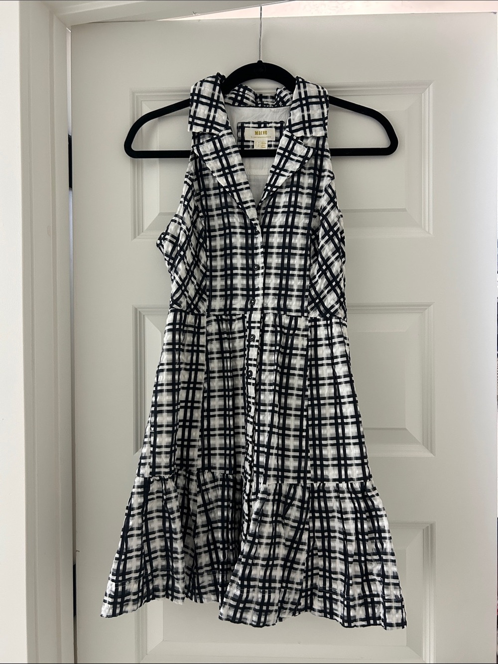 Anthropologie Black & White Plaid Sleeveless Button-Front Dress